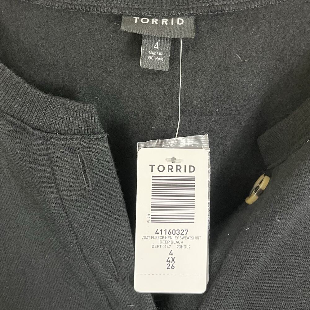 Torrid Cozy Fleece Henley Sweatshirt Black 4X NWT Soft Lounge Pullover - Picture 5 of 6